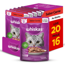 Pack Ração Úmida Whiskas Sachê Carne ao Molho para Gatos Adultos – Leve 20 Pague 16 Pack Ração Úmida Whiskas Sachê Carne ao Molho para Gatos Adultos – Leve 20 Pague 16