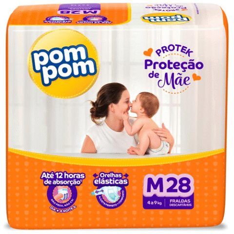 Fralda Pom Pom Protek Proteção de Mãe Jumbo M 28 Unidades