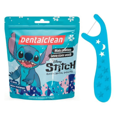 Fio Dental Infantil Dentalclean Stitch +3 Anos Sabor Morango 50 Unidades