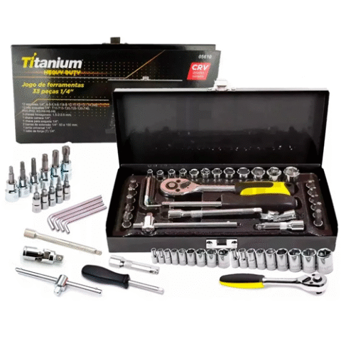 Jogo de Ferramentas 33 Peças 1/4 – Titanium