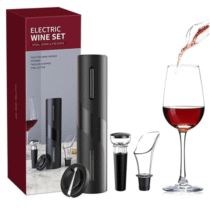 Kit Abridor de Vinho Elétrico 4 Peças Com Saca Rolha Automático Bico Dosador, Cortador de Lacre, Rolha a Vácuo