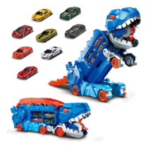 Caminhão Dinossauro 2 em 1 Com Pista e Carrinhos Maleta Transporte