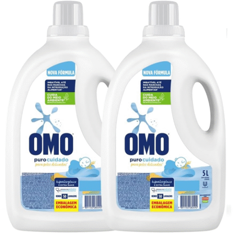 2 Unidades Omo Sabão Líquido Puro Cuidado 5L