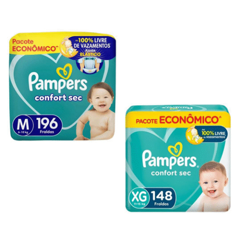 Fraldas Pampers Confort Sec M 196 Unid / XG 148 Unid.