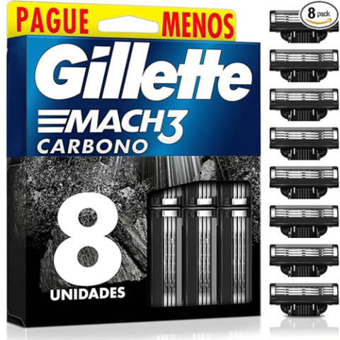 Pack 8 Unidades Refis Gillette Mach3 Carbono